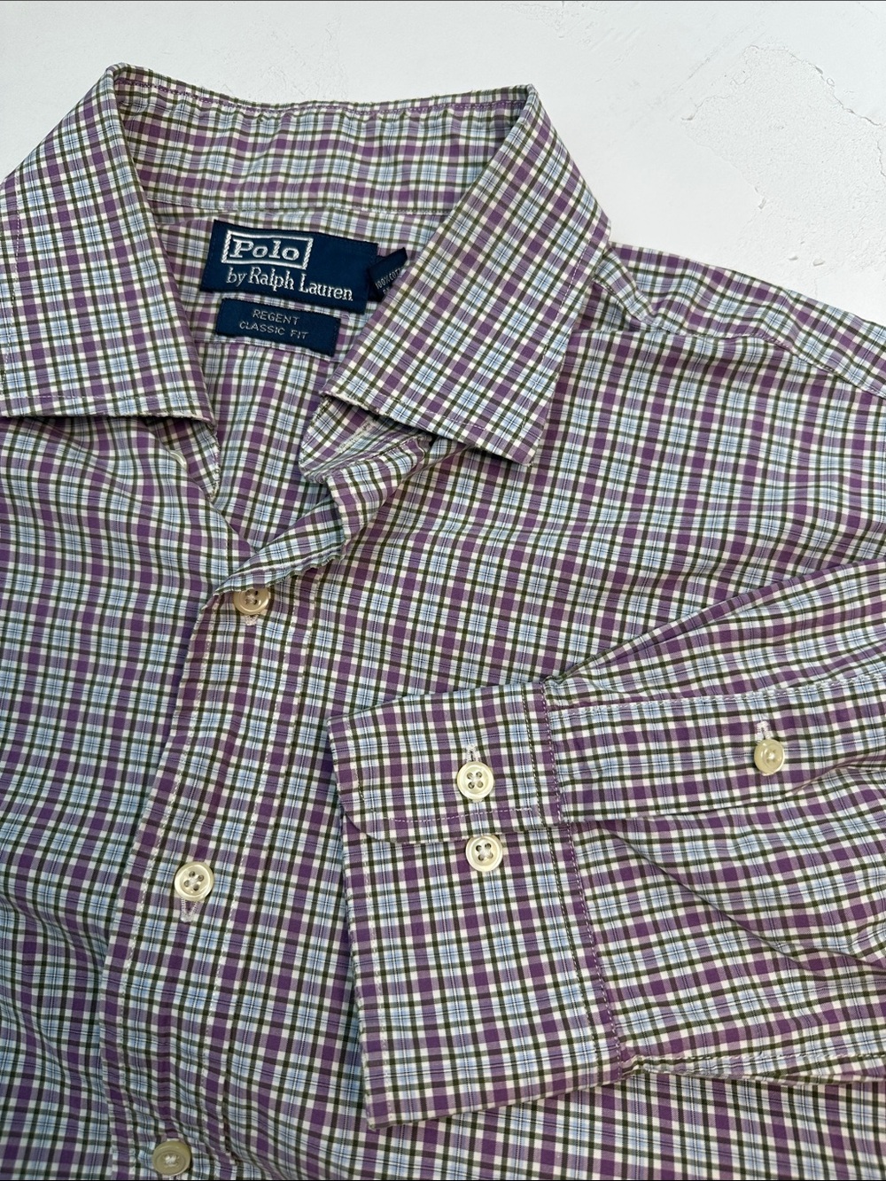 Polo by Ralph Lauren Regent Classic Fit Shirt, Purple Green White Plaid Cotton